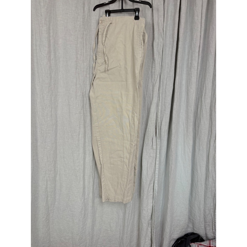 Paradise Shores Linen Blend Drawstring Pants Beige XL 30L Coastal Casual Trouser